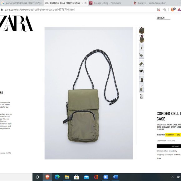NWT ZARA GREEN CORDED CELL PHONE CASE BAG - Picture 8 of 9